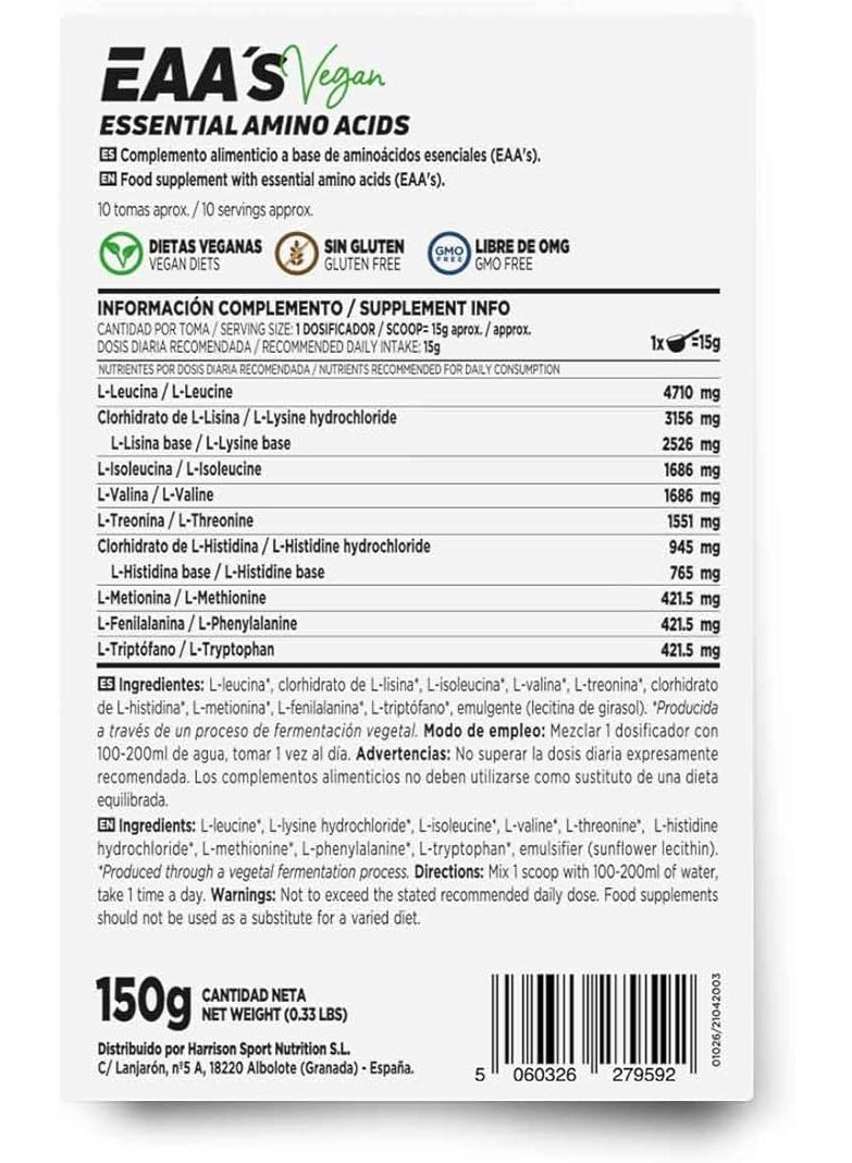 أتش أس أن مسحوق الأحماض الأمينية الأساسية من HSN بدون نكهة | 150 غرام | 9 أحماض أمينية أساسية (EAA) في صورتها الحرة | بدون مُحليات | بدون أداة قياس | غير معدل وراثيًا، نباتي، خالٍ من الغلوتين - Image 2